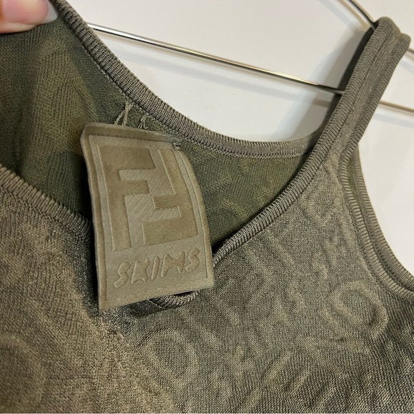 Fendi x Skims embossed olive green Illinois Midi dress size 38 (US 2) - Picture 7 of 14